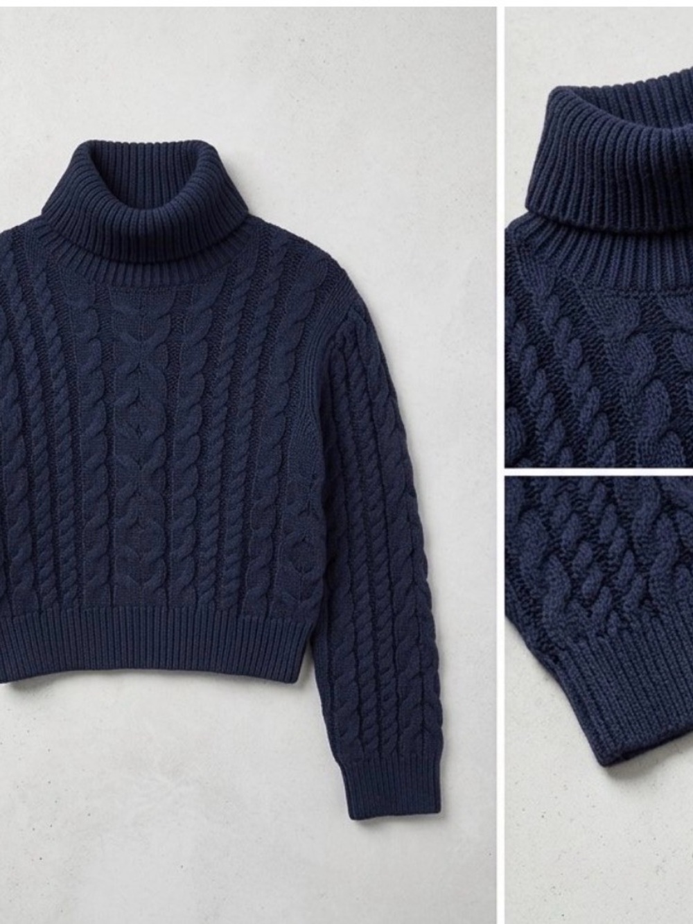 Tahari Navy Cable Knit Turtleneck Sweater